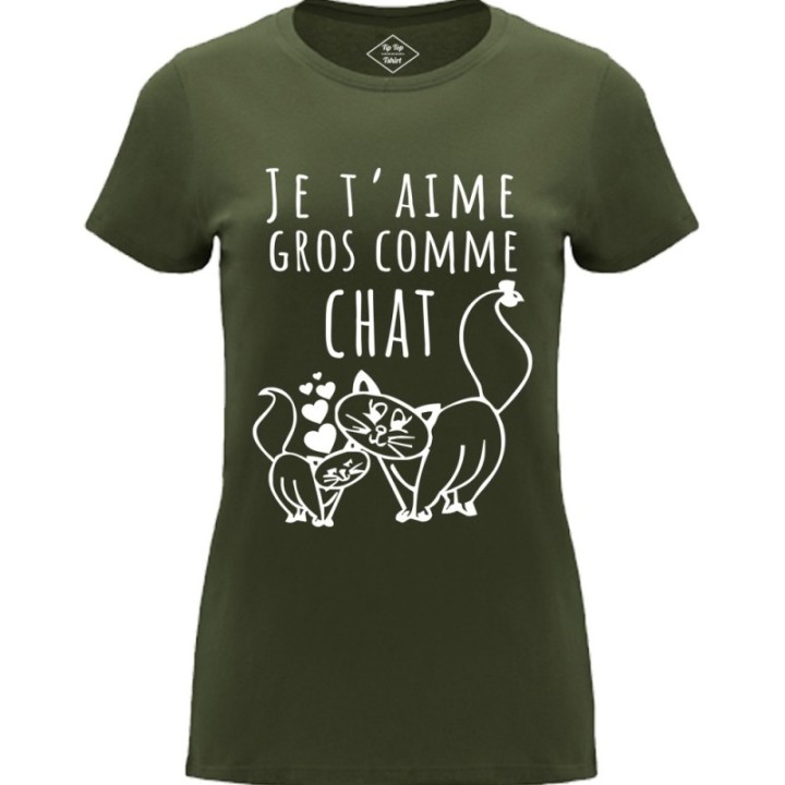 Tip Top Tshirt - T-shirt Femme Je t'aime gros comme chat - Made in France