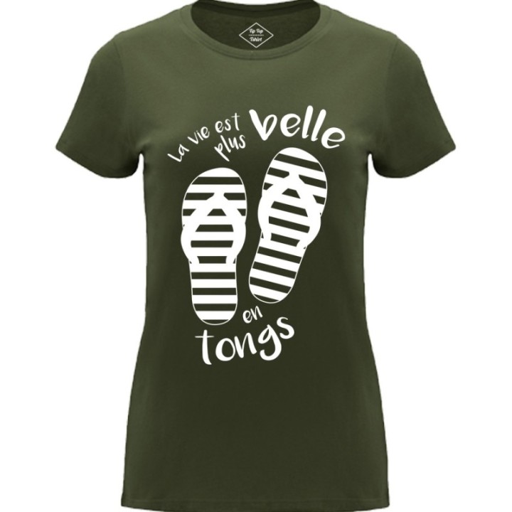 Tip Top Tshirt - T-shirt Femme La vie est plus belle en tongs - Made in France