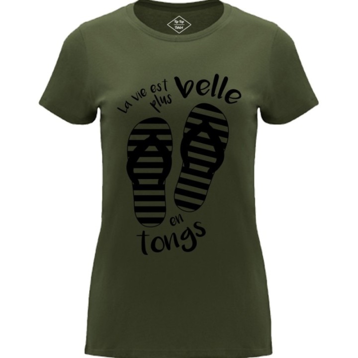Tip Top Tshirt - T-shirt Femme La vie est plus belle en tongs - Made in France