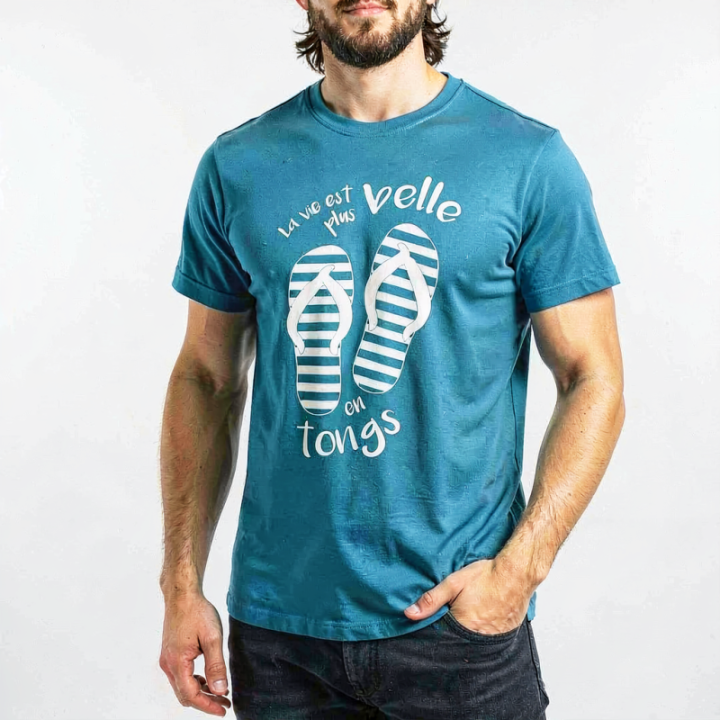 Tip Top Tshirt - T-shirt Homme La vie est plus belle en tongs - Made in France